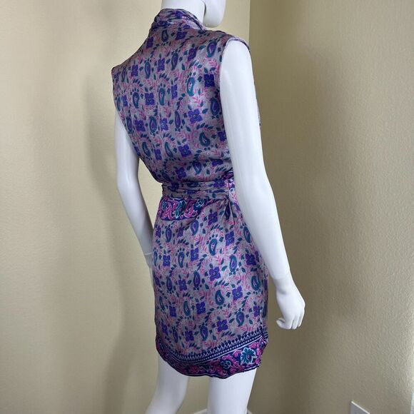 Zara Womens Size S Pasiley Floral Satin Wrap Mini Dress Boho Party Preppy Resort - Picture 10 of 16
